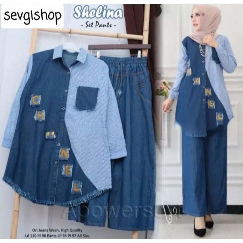 [ READY STOCK ] SETELAN JEANS DENIM TUNIK WANITA