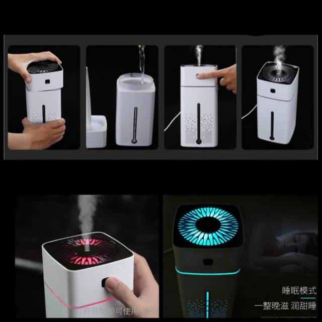 Air Humidifier Difuser 1000 ml + Lampu RGB 7 Warna Aromaterapi