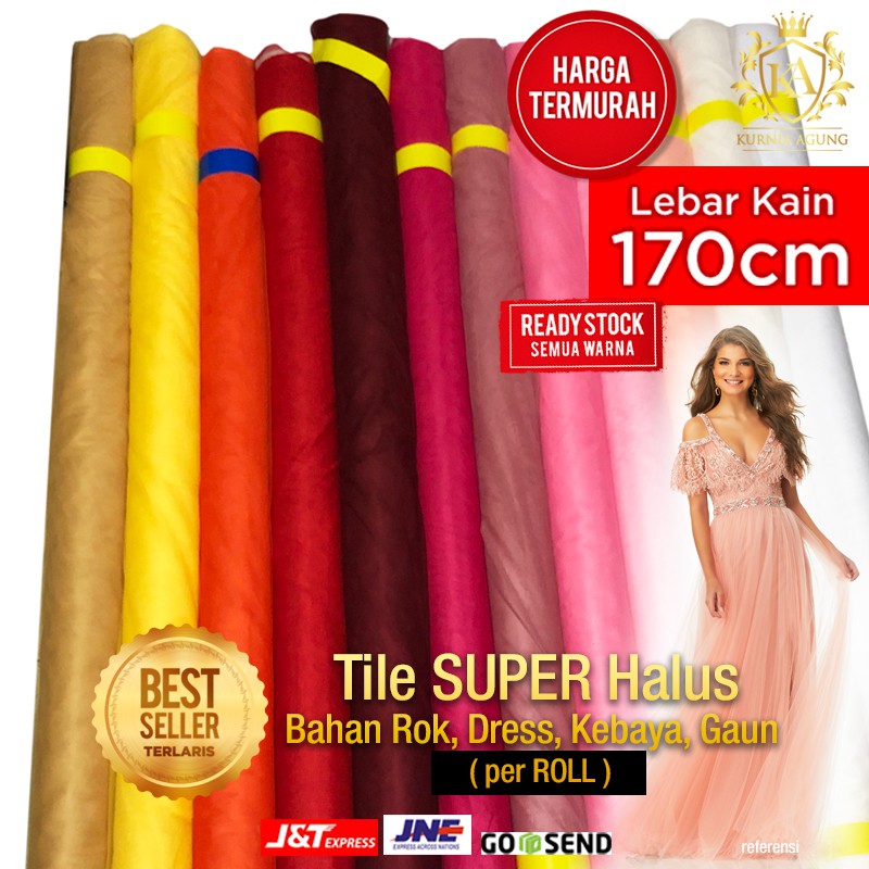 Kain Tile Tulle Tila Halus Jatuh 170cm x 45m Gulungan per Roll Bahan Rok Dress Gaun Kebaya Murah