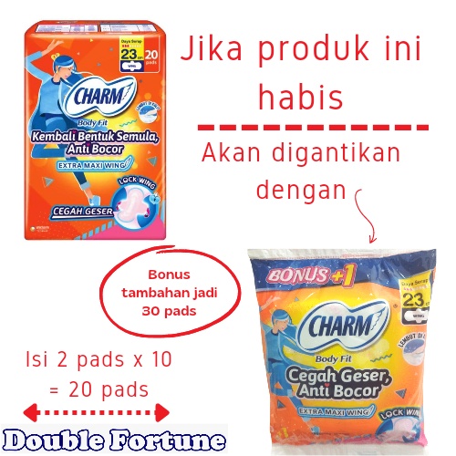 CHARM BODY FIT EXTRA MAXI  WINGS ISI 20 PADS  PEMBALUT WANITA