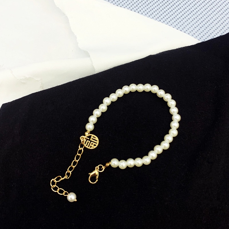 1pc Gelang Mutiara Rumbai Motif Tulisan Untuk Wanita
