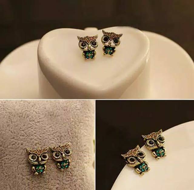 Anting fashion wanita motif OWL berlian imitasi unik cantik