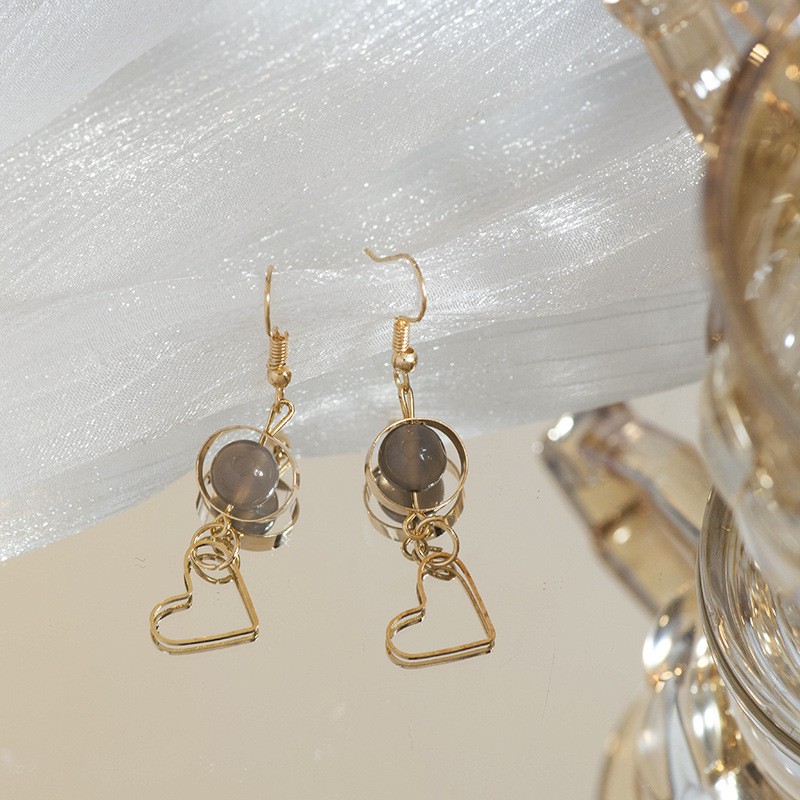 [littlecrab] GBK3 Anting Wanita Korea Abu Hitam Love Elegan Korean Style