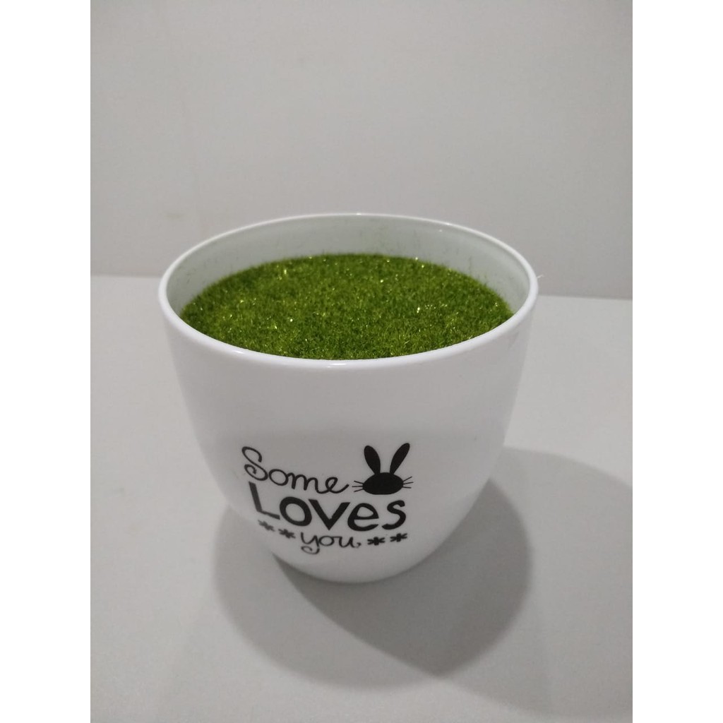 COD / F&G POT BUNGA PLASTIK MODEL BULAT PETAK LOVE WARNA PUTIH P9991-5