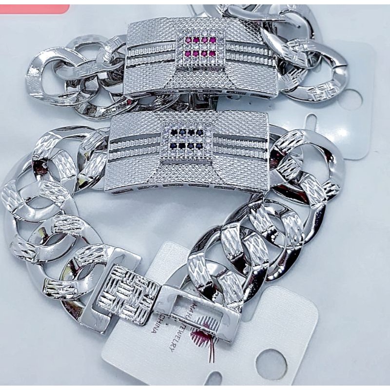 Gelang Xuping Lapis Emas 24K Rantai Plat Permata Mewah .