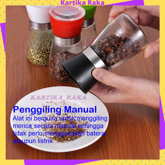 Alat Penggiling Biji Bumbu Putar Lada Merica Giling Menjadi Halus Glass Pepper Grinder Manual Kaca Kartika Raka