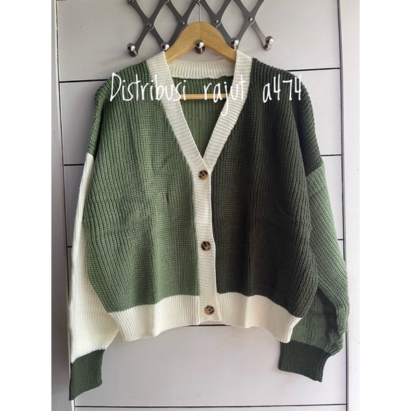 Eireen Cardigan Crop Premium| Nacara Outer Kardigan Wanita 7 GAUGE Special-Army Mint combo mic