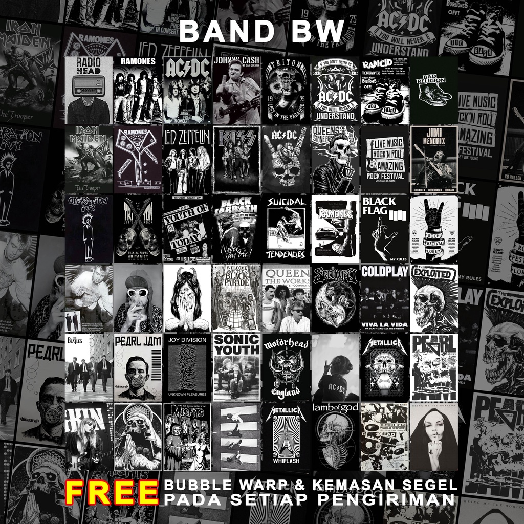 (48 PCS) Poster Dinding Aesthetic | Poster Dinding Aesthetic Band BW Series