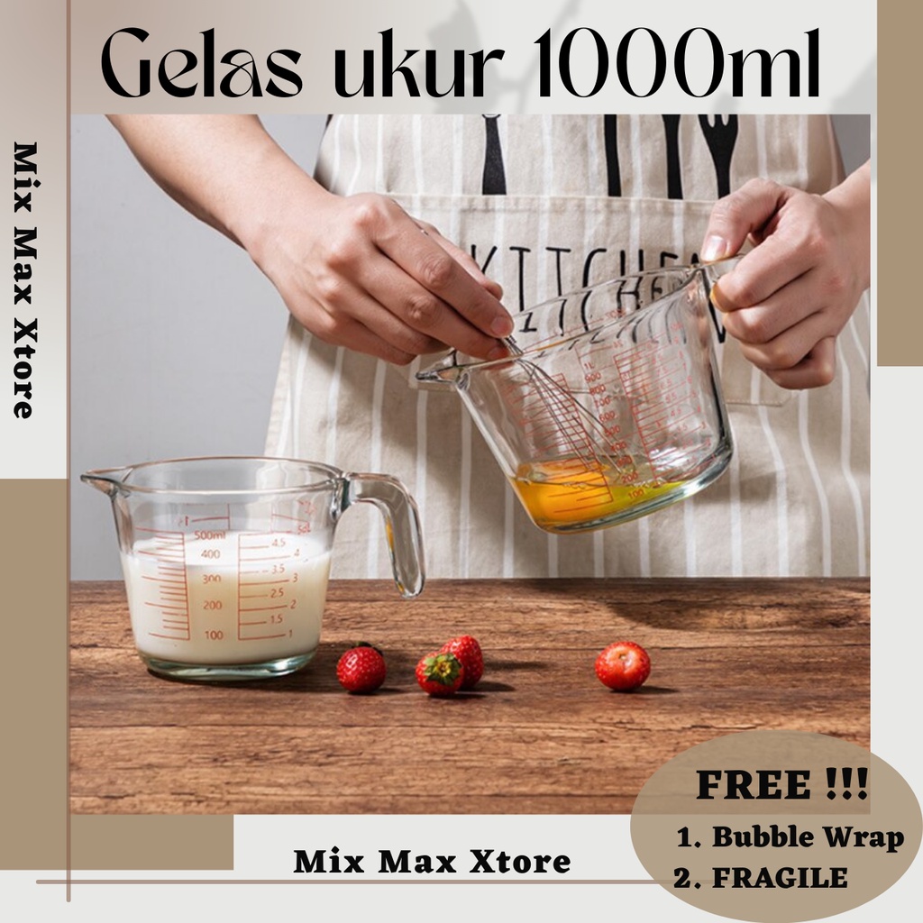 Gelas Ukur Takaran 1000ml Microwave Heating Glass- Transparan /  Gelas Takar / Gelas Ukur / Gelas Takar 1000ml / Gelas Ukur 1000ml / Gelas Ukur Kaca / Gelas Takar Kaca