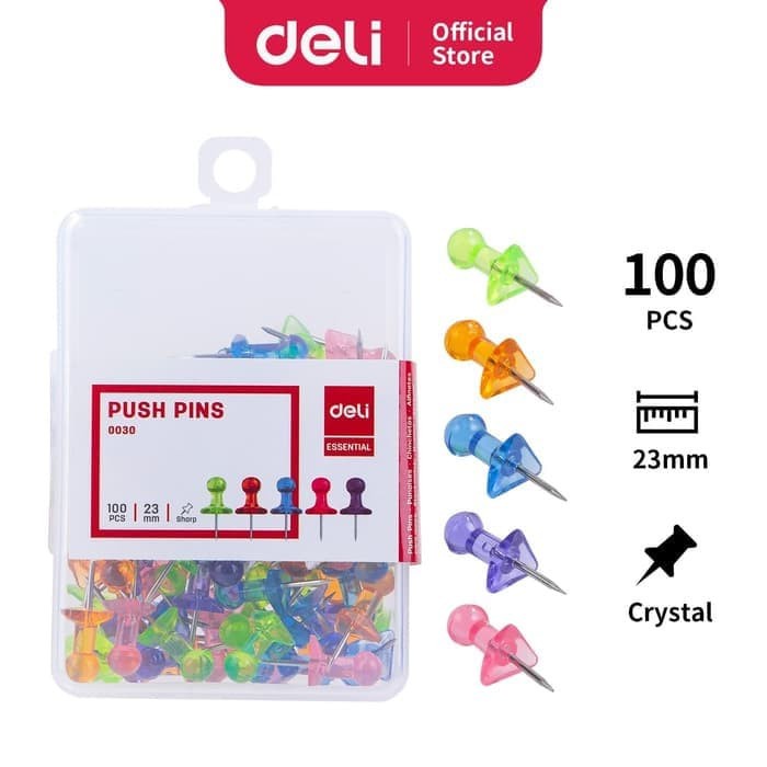 

Unik 100Pcs Paku Push Pin Transparant 0030 Deli Pins Tancap Papan Atk1001Dl Diskon
