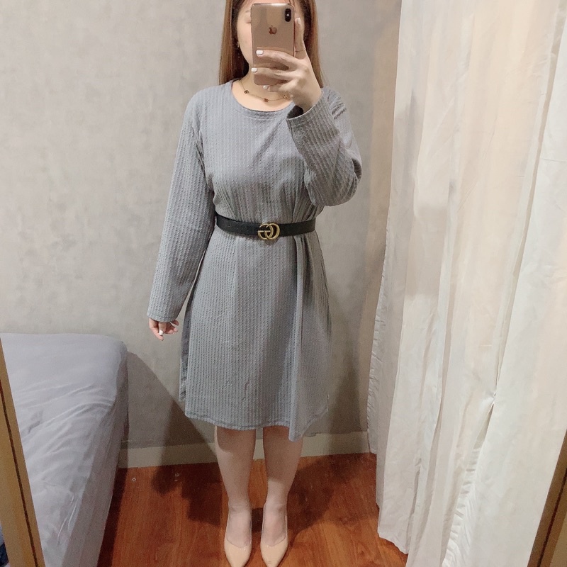 Midi Knit Dress Long Sleeve Oversize | Dress Jumbo Korean Fashion | Maimon Grosir