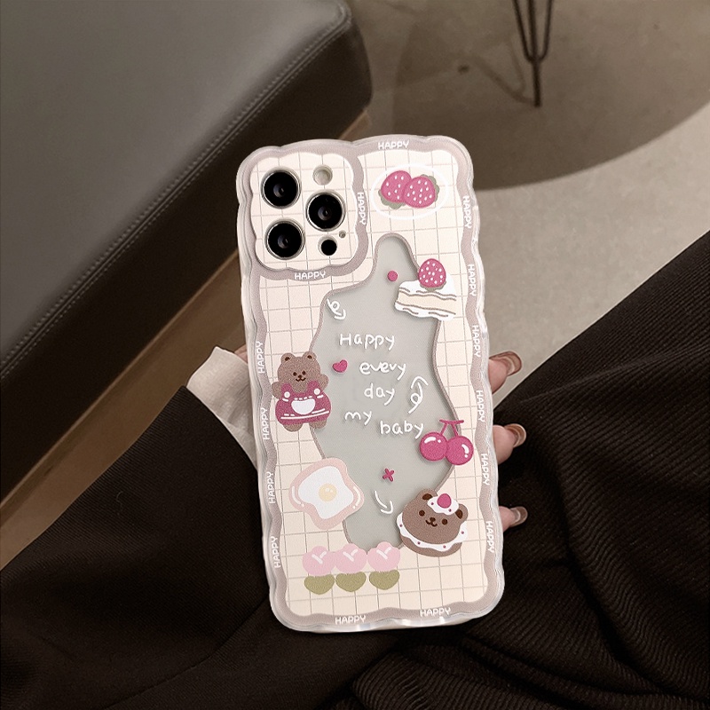 Soft Tpu Phone Case Compatible for iPhone 11 12 13 Pro Max 6 6S Plus 7Plus 8Plus X XR XS Max Lover Wavy Edge Cute Bear Rabbit Back Full Cover Couple Case