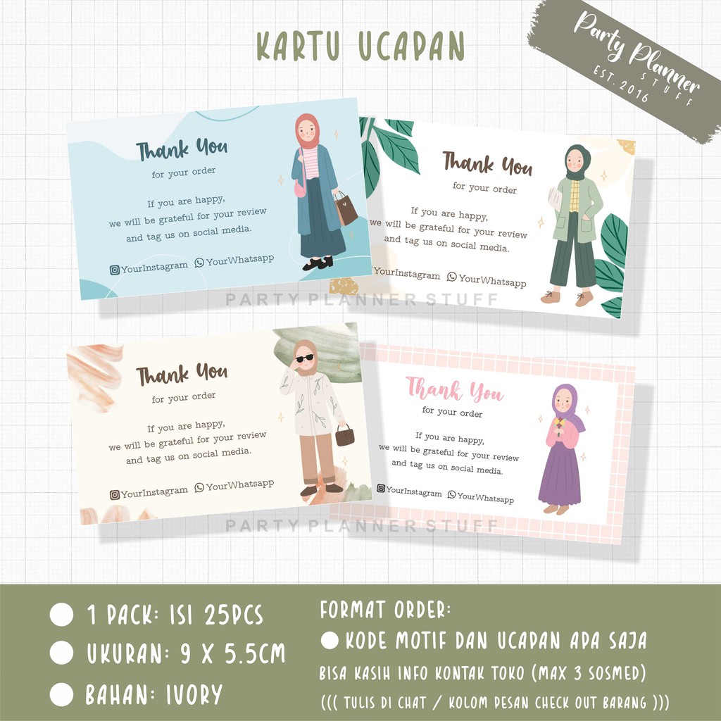 Thanks card olshop hijab kartu ucapan online shop hijab thank you card custom tema hijab cantik