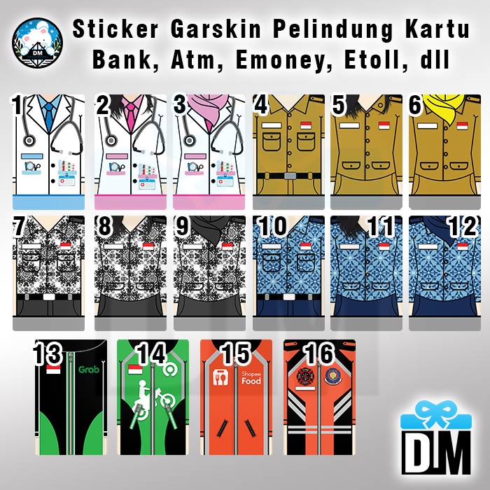 

Sticker Pelindung Gar Skin Kartu Pekerjaan Kantor Dinas Guru Dokter Kurir dll ATM E Money E Toll Bank Card