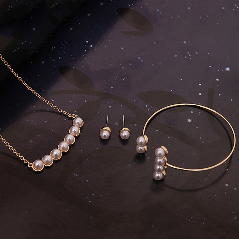 SIY  Fashion Women's Faux Pearl Choker Necklace Bracelet Earring Ear Stud Jewelry Set