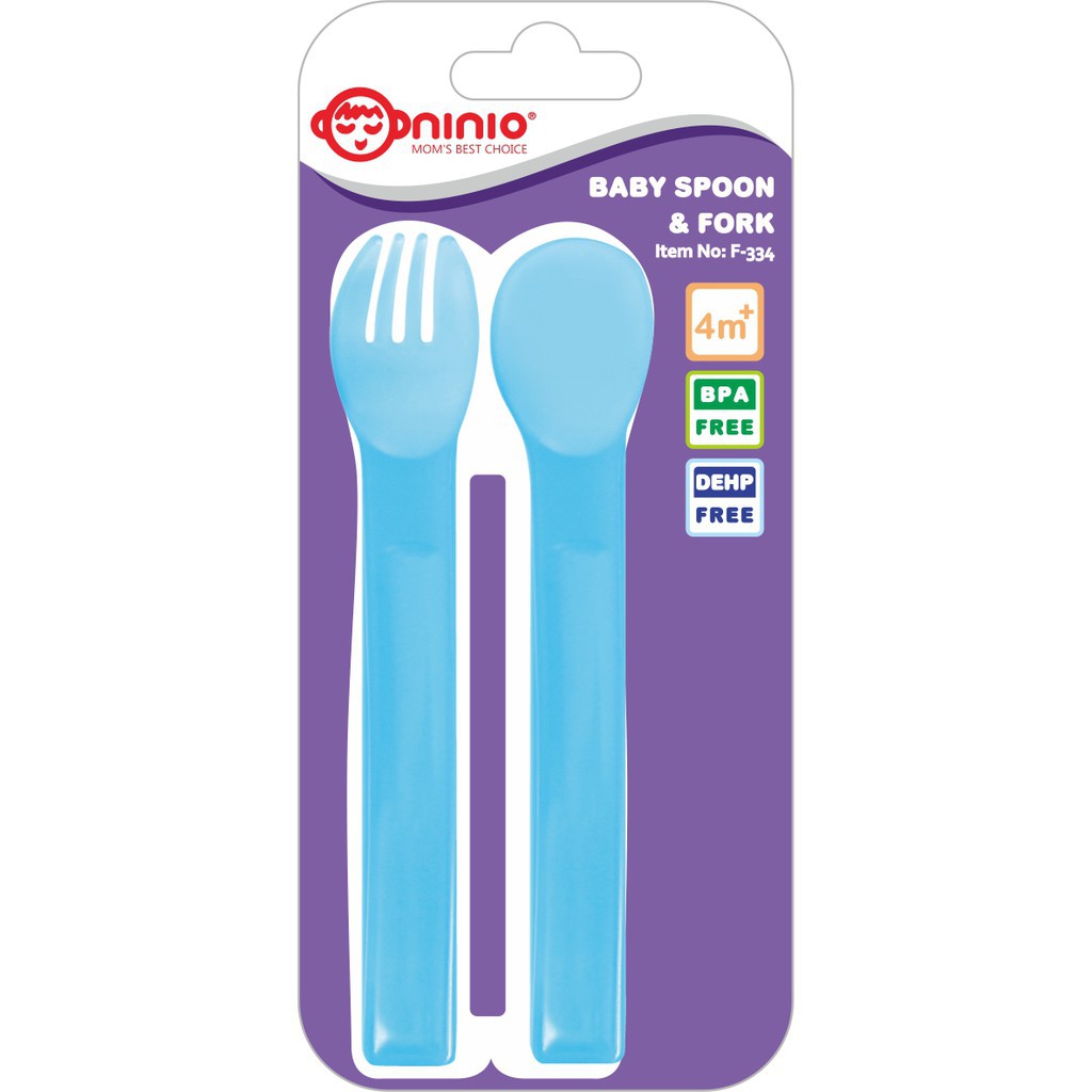 Sendok Garpu Bayi Mpasi Spoon Fork Training Baby NINIO Food Grade, BPA FREE, SNI | Set Sendok Garpu  Bayi Antisedak Gagang Pendek