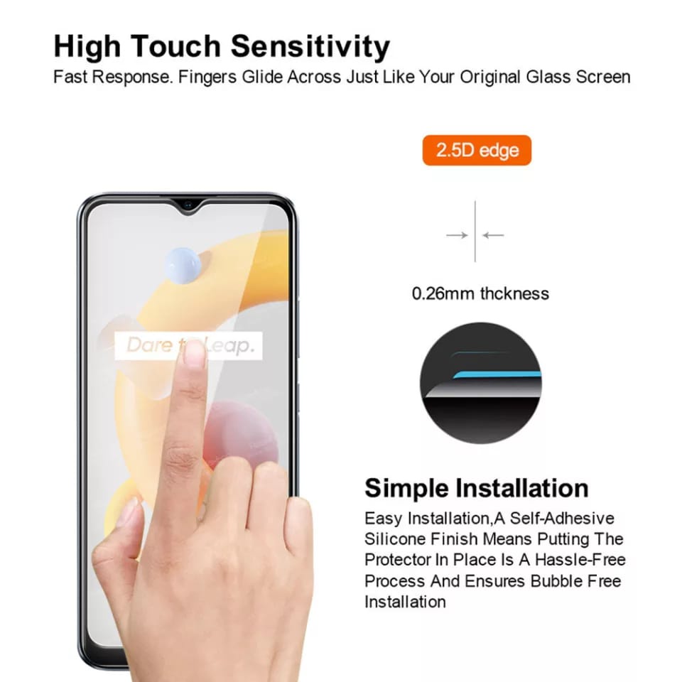 PROMO 2in1 Tempered Glass REALME C11 / C11 2021 Full Layar kaca List Hitam Free Camera Glass