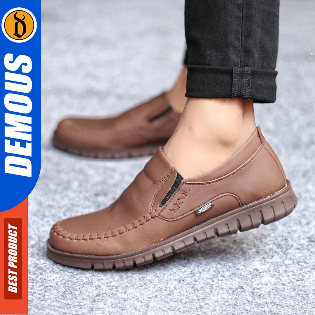 Sepatu Slip On Pria Sepatu Casual Pria Formal Kulit Pu Sepatu Pantofel Kerja Kantor Kuliah Kondangan Sepatu Slop Pria Sepatu Hitam Pria DEMOUS BLENA