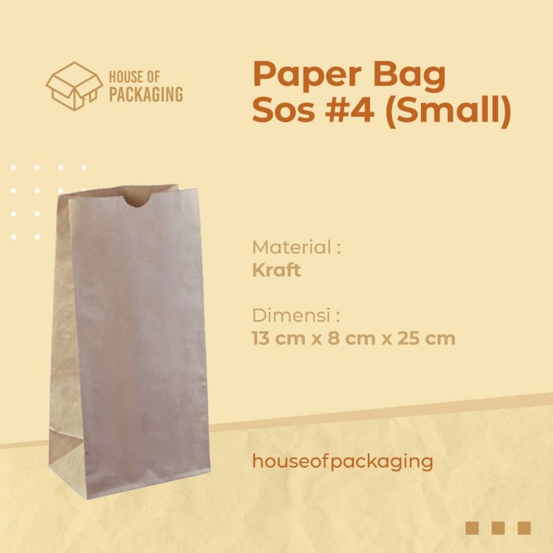 

PAPER BAG Sos #4 Brown SMALL UK 13x8x25 cm @50pcs Kertas roti Kraft Burger