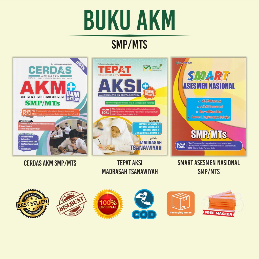 Buku Akm SMP Cerdas Akm + Us SMP MTS - Smart Asesmen Nasional Tepat Tuntas Aksi