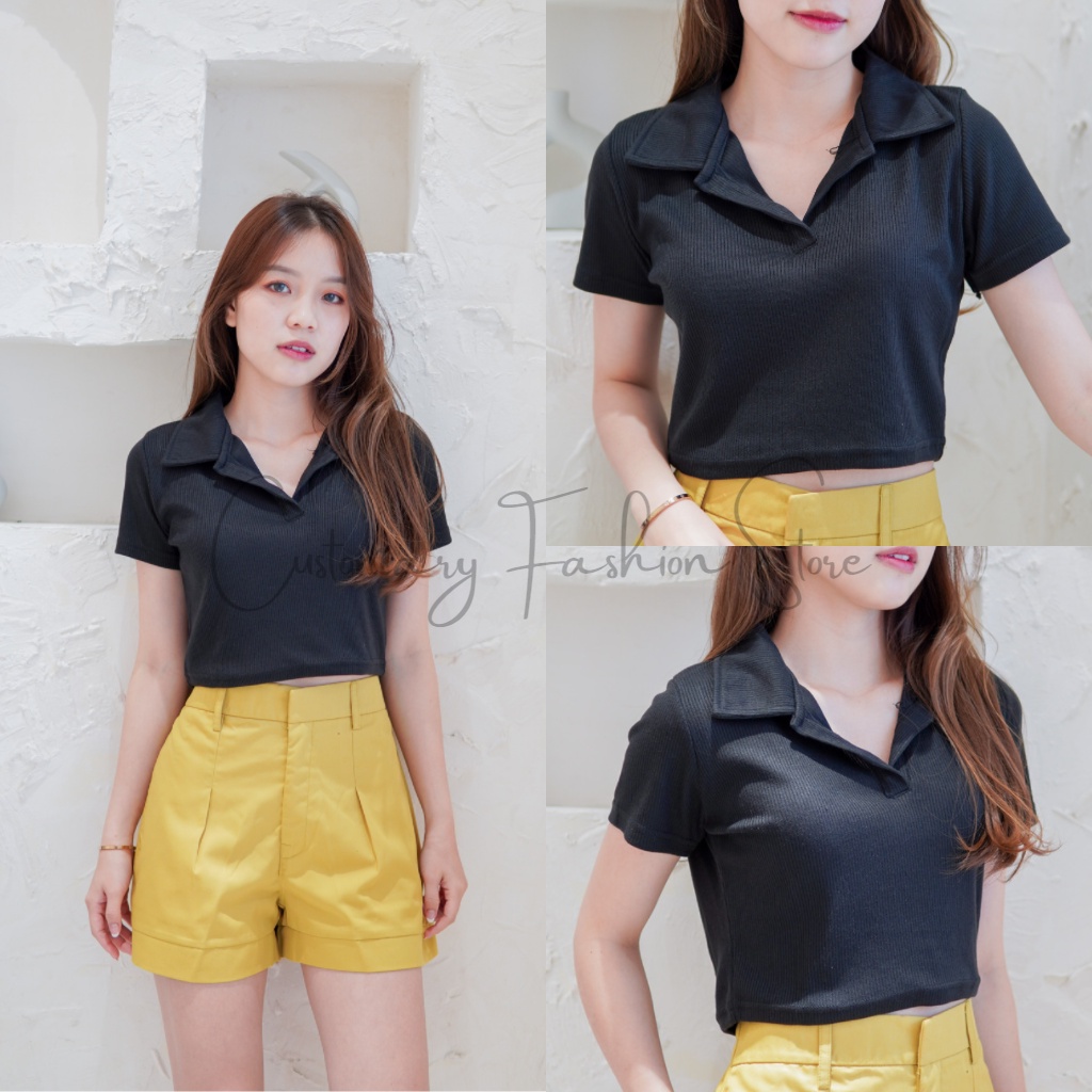 Atasan Wanita Collar Rib CropTop / Croptop Kerah