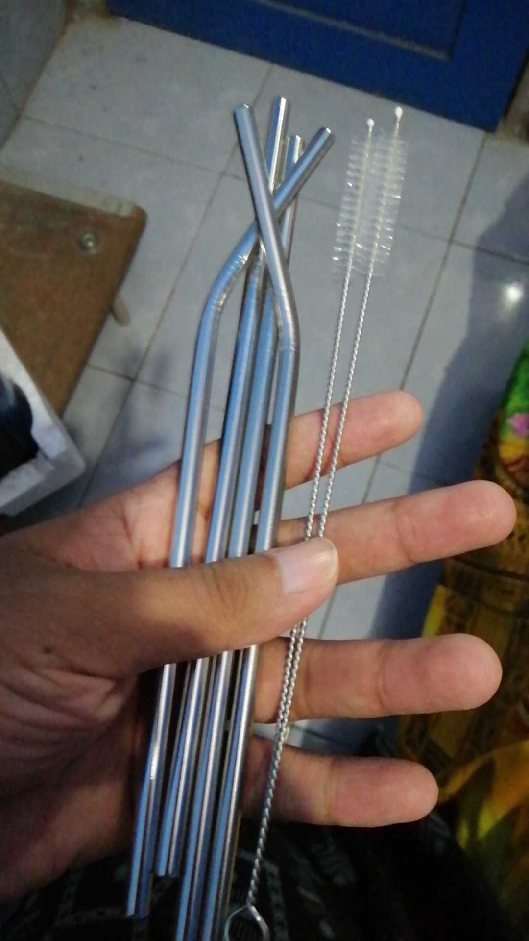Pembersih Sikat Sedotan Besi Stainless Steel Brush Straw Stain Less Bengkok Lurus
