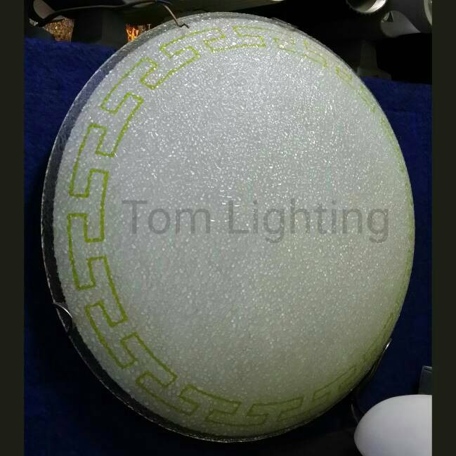 1335. Lampu Plafon Bulat Full Kaca Sandblast Mediteranian Klasik 40cm Jadul Langka