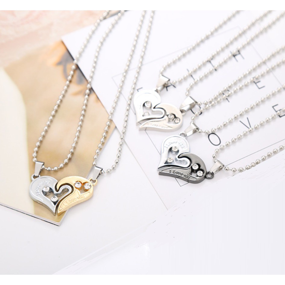 Kalung Pasangan COUPLE Liontin Rantai HIPHOP LOVE HATI Korea Fashion Necklace Cewek Hip Hop Punk