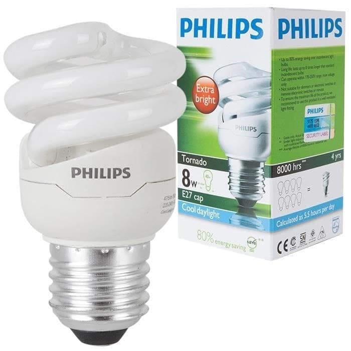 Lampu Spiral Philips Tornado 8Watt, 8W, 8 Watt, 8 W