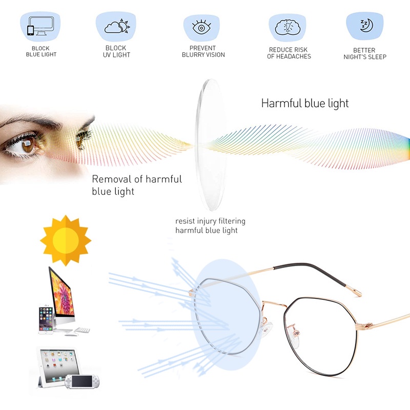 Kacamata Photochromic Anti Radiasi Bingkai Poligon Bahan Logam Gaya Retro Untuk Pria Dan Wanita