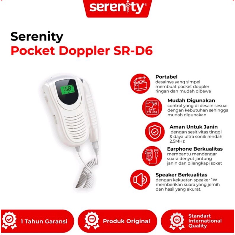 Fetal Doppler LCD Original Serenity SR-D6 Alat Diagnostik Denyut Jantung Bayi Bergaransi Resmi 1 Tahun