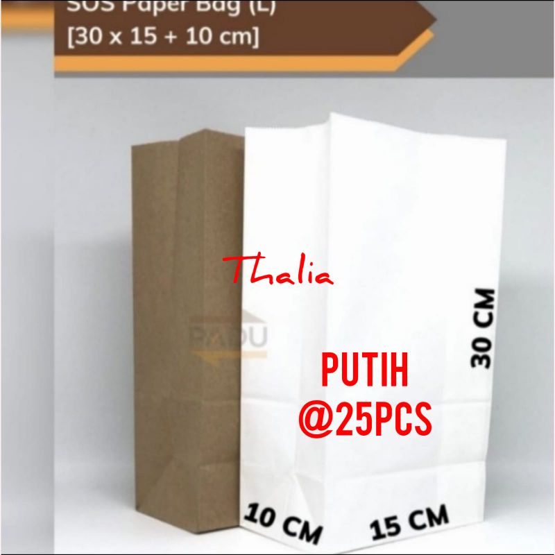 

DP PAPERBAG 30x15X10CM - 25PC (WARNA PUTIH) U/ BUNGKUS ANEKA MAKANAN