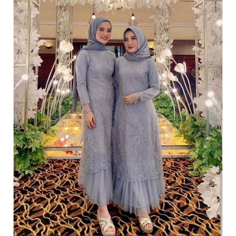 Nadine Gamis Pesta Jumbo Size M , L , XL , XXL / Baju Gamis Brukat Tile / Gamis Kondangan Remaja Dew