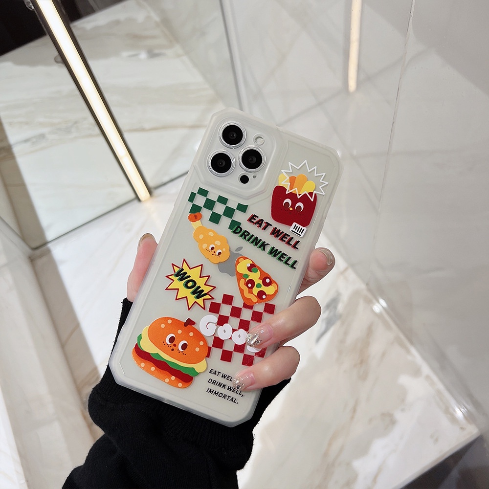 IPHONE Kartun Hamburger Keripik Pizza Lucu Lembut Casing Ponsel Cover Untuk Iphone7 8 PLUS X XR XS 11 12 13 14 MINI PRO MAX SE 2020