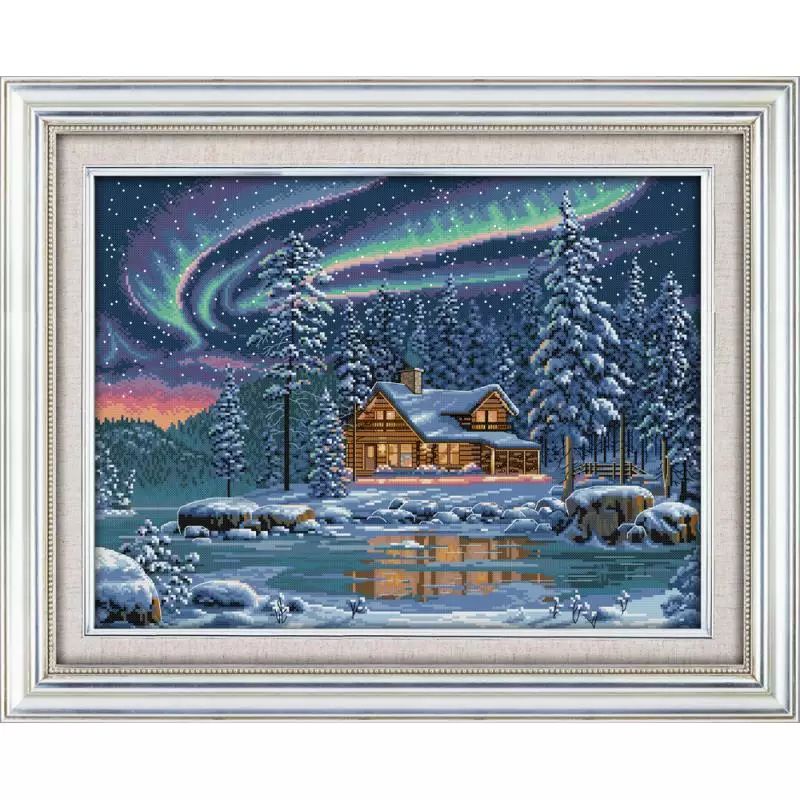 Paket Kristik Aurora Borealis Aurora Australis Cahaya Kutub [ Sulam Strimin Pola Kain Cross Stitch D