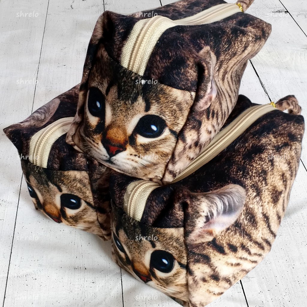 

Pouch Kucing Coklat Mata Biru Bahan Tebal Serba Guna