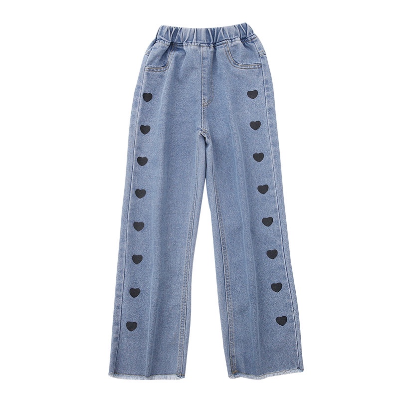 HEART PANTS CELANA PANJANG JEANS ANAK REMAJA PEREMPUAN KOREA IMPOR JINS DENIM