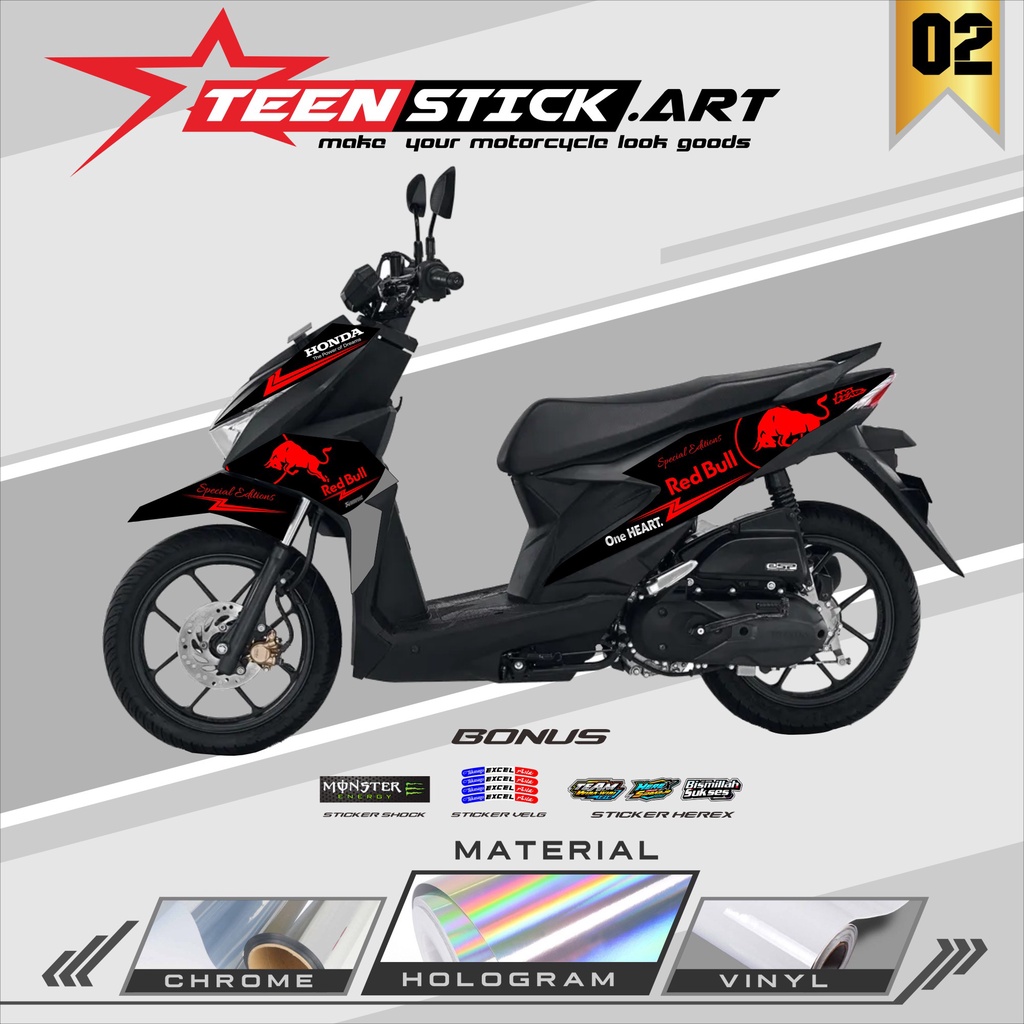 STRIPING BEAT DELUXE- STRIPING VARIASI HOLOGRAM HONDA BEAT DELUXE 2021-2022 RED BULL