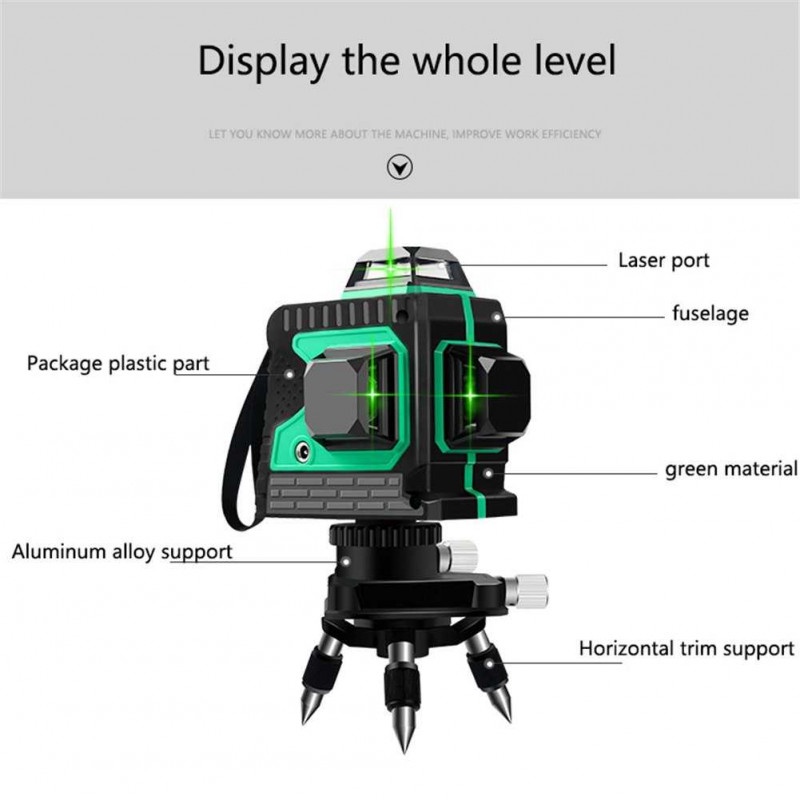 Laser Level Self Leveling 3D Wall Meter Laser Beam 12 Line Recharge