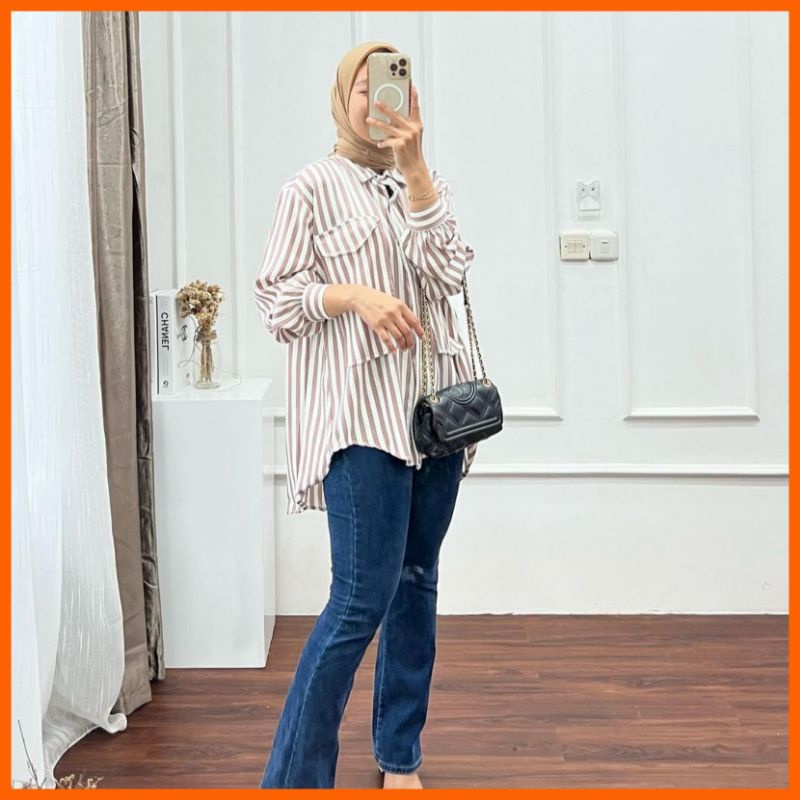 Kemeja Jumbo Wanita Garis Rayon By Azka Collection