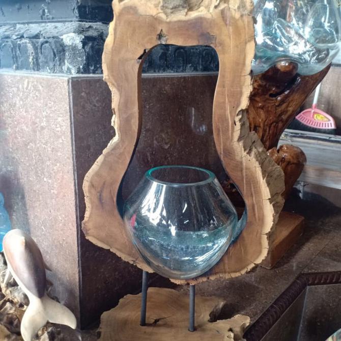 AQUARIUM AKUARIUM VAS BUNGA GLASS ON WOOD HIASAN PAJANGAN DINDING