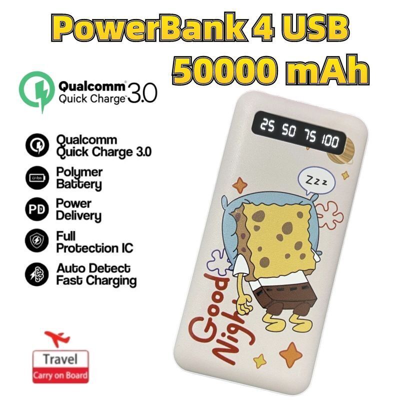 POWERBANK 50000 mAh 4 Kabel Full Capacity Mini Powerbank Dual USB Portable Fast Charging Digital Display Power Bank Slim original