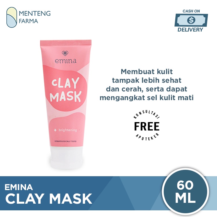 Emina Clay Mask Brightening 60 mL - Masker Scrub Pencerah dan Exfoliator Sel Kulit Mati