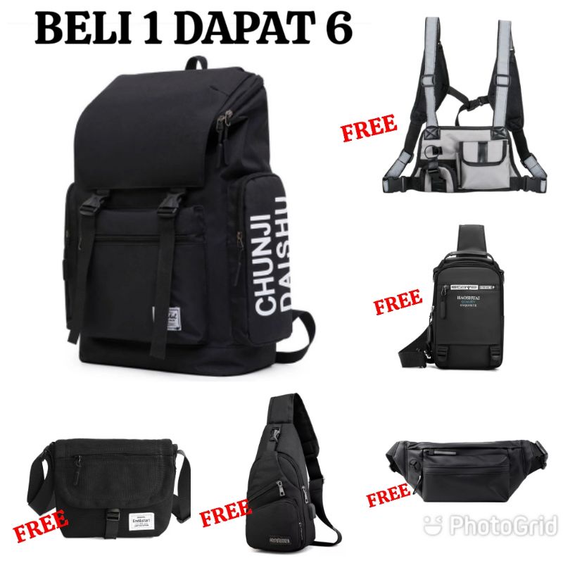 BELI 1 DAPAT 6 - Tas Pria ZB RDN 069 Distro Raindoz Bandung Ransel Punggung Backpack Cowok Keren