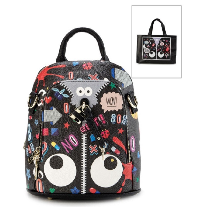 HUER Riwhy Eye Theme Printed Medium 3 Ways Backpack 9454-145Black