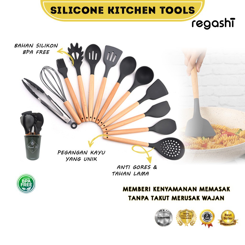 Regashi Alat Masak Sehat Silicone Kitchen Set Spatula Cooking Bpa-Free / Kitchen silicone tools set-1