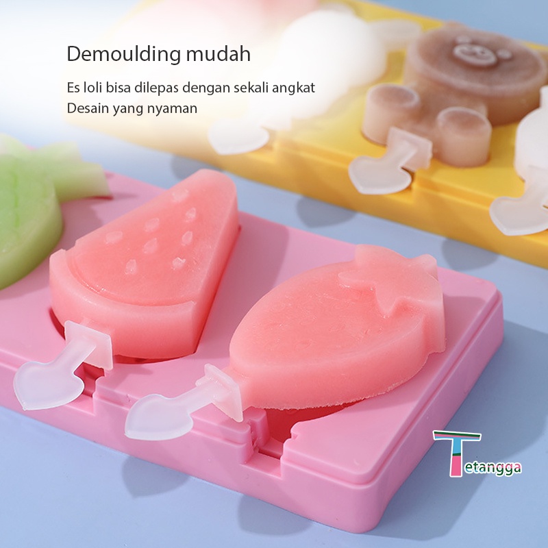 Cetakan Es Krim Pudding Silikon 4 Slot / Es Loli DIY Lucu Unik Bunga Love Kaki Penutup 3 Kotak Ice Cube Tray Cetakan Es Batu Ice