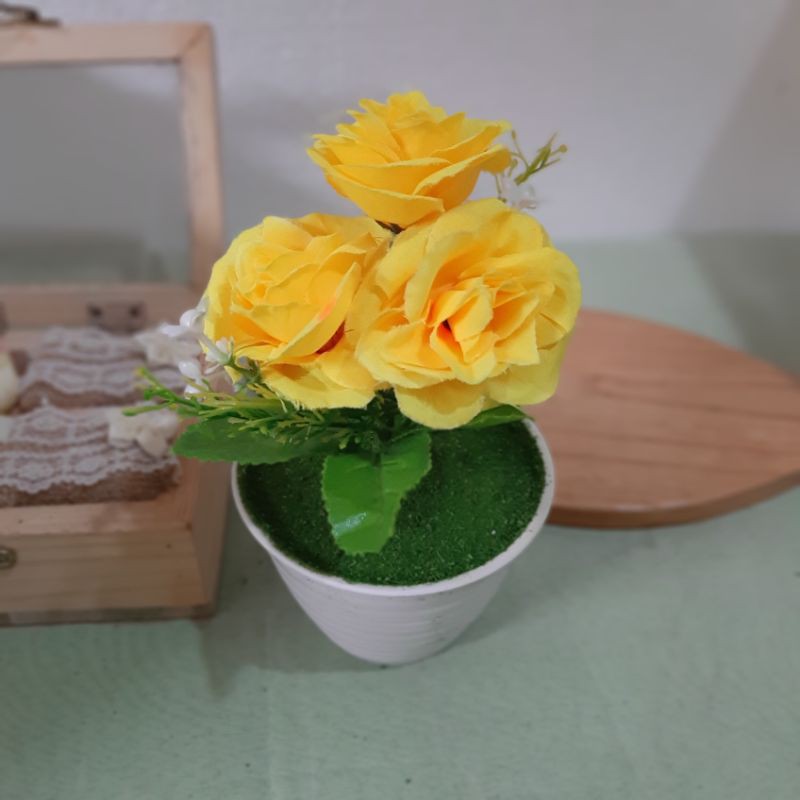 Bunga mawar k3 bunga hias bunga artificial bunga imitasi-Kuning