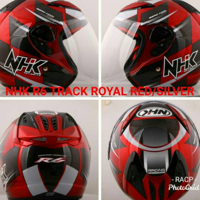 Helm NHK R6 track royal merah hitam kaca datar model racing dan motogp