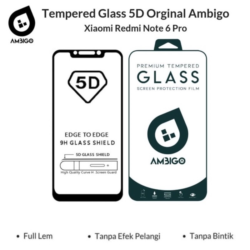 TEMPERED GLASS FULL LEM XIAOMI REDMI NOTE 6 PRO BLACK WHITE - BC